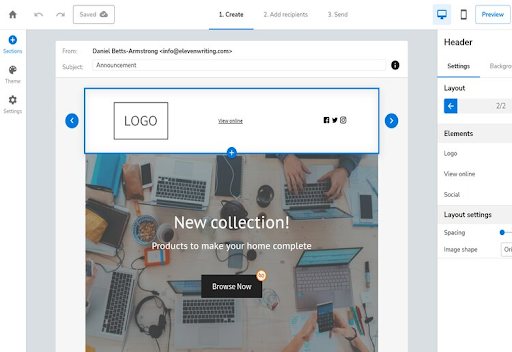 A screenshot of the website builder's page layout tool